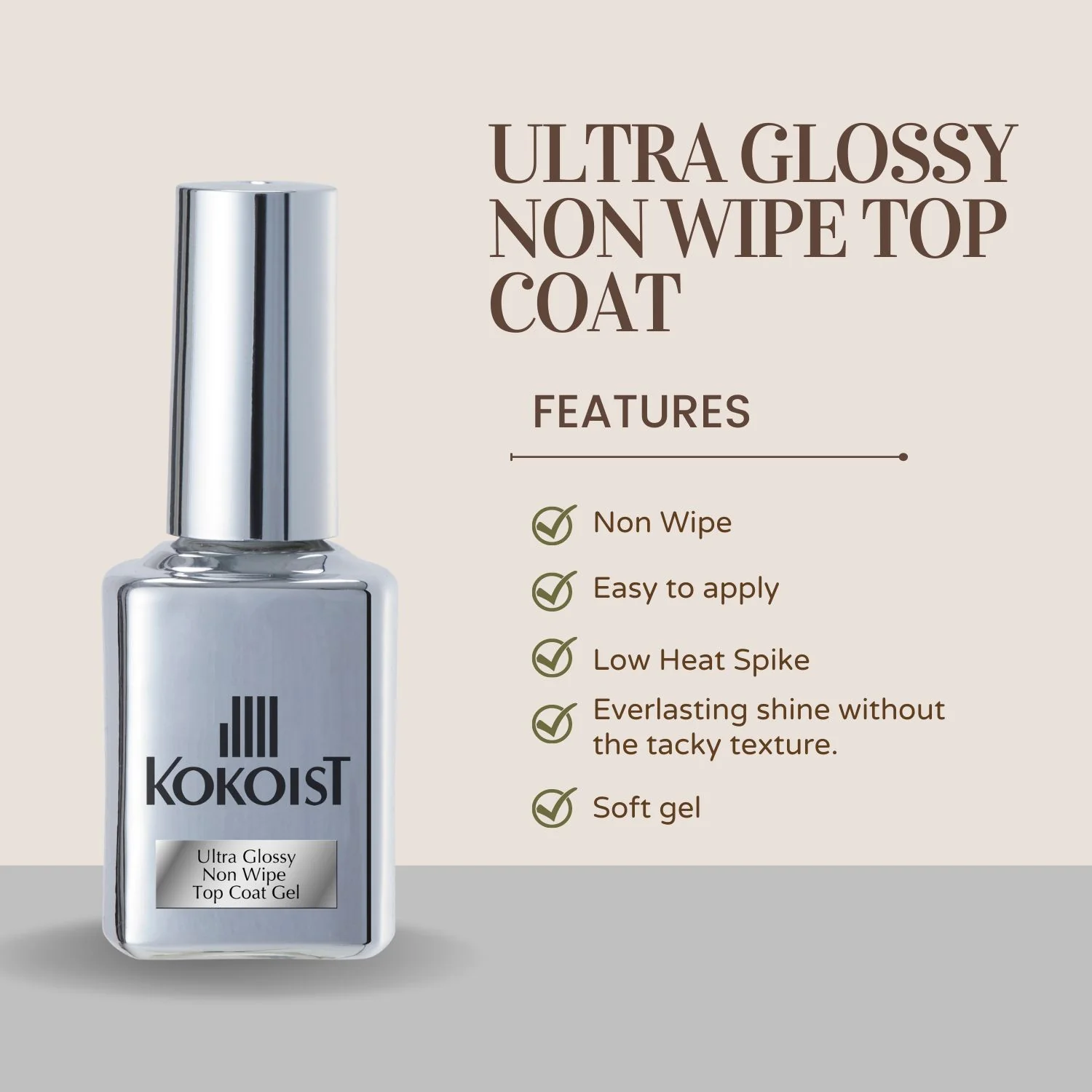 Ultra Glossy Non Wipe Top Coat Gel 15ml - Image 3